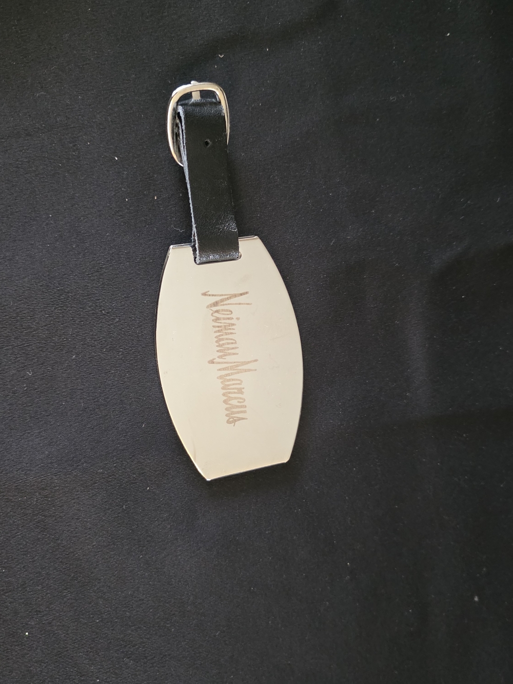 Neiman Marcus Black Leather Strap with Silver-Tone Logo Tag